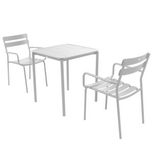 Ensemble table de terrasse 70cm et 2 fauteuils blanc