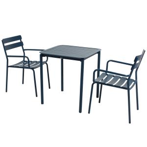 Ensemble table de terrasse 70cm et 2 fauteuils bleu foncé