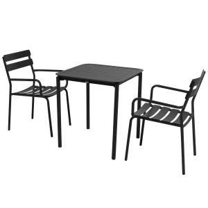 Ensemble table de terrasse 70cm et 2 fauteuils noir