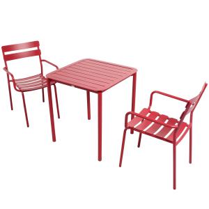 Ensemble table de terrasse 70cm et 2 fauteuils rouge foncé