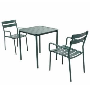 Ensemble table de terrasse 70cm et 2 fauteuils vert foncé