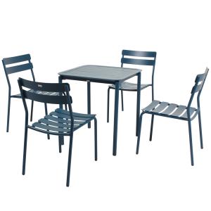 Ensemble table de terrasse 70cm et 4 chaises bleu foncé