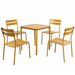 Ensemble table de terrasse 70cm et 4 chaises jaune moutarde