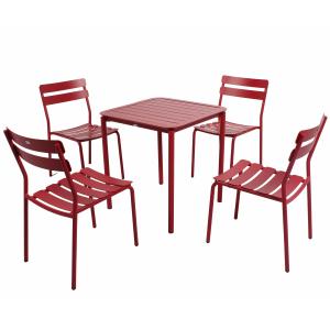 Ensemble table de terrasse 70cm et 4 chaises rouge foncé