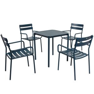 Ensemble table de terrasse 70cm et 4 fauteuils bleu foncé