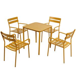 Ensemble table de terrasse 70cm et 4 fauteuils jaune moutar…