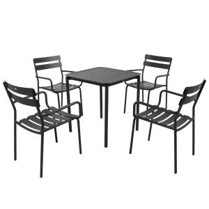 Ensemble table de terrasse 70cm et 4 fauteuils noir