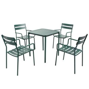 Ensemble table de terrasse 70cm et 4 fauteuils vert foncé