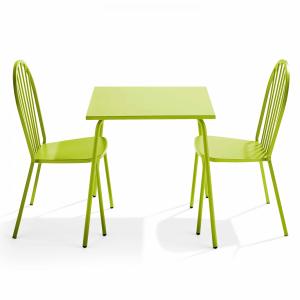 Ensemble table de terrasse bistrot et 2 chaises en acier ve…