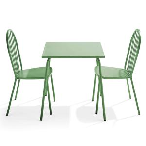 Ensemble table de terrasse bistrot et 2 chaises en acier ve…