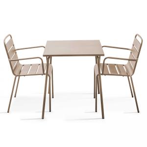 Ensemble table de terrasse bistrot et 2 fauteuils acier tau…