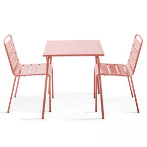 Ensemble table de terrasse carrée et 2 chaises acier argile