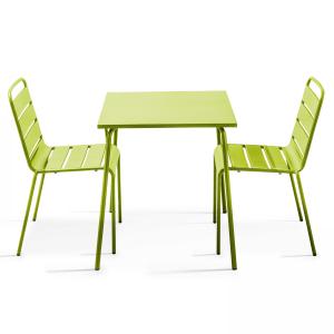 Ensemble table de terrasse carrée et 2 chaises acier vert