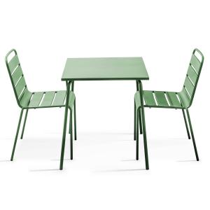 Ensemble table de terrasse carrée et 2 chaises acier vert c…