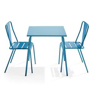 Ensemble table de terrasse carrée et 2 chaises bistrot bleu…