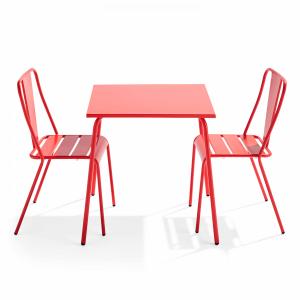 Ensemble table de terrasse carrée et 2 chaises bistrot roug…