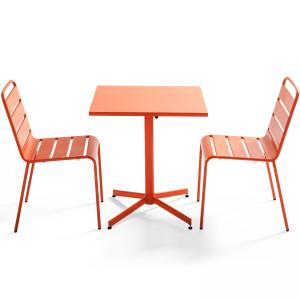 Ensemble table de terrasse carrée et 2 chaises métal orange…