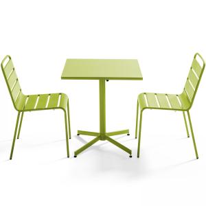 Ensemble table de terrasse carrée et 2 chaises métal vert