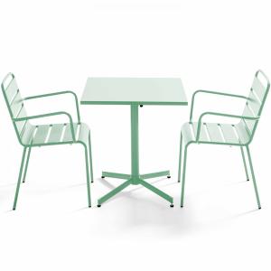 Ensemble table de terrasse carrée et 2 fauteuils métal vert…