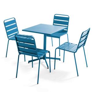 Ensemble table de terrasse carrée et 4 chaises bleu pacific