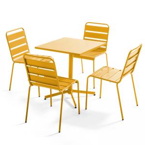 Ensemble table de terrasse carrée et 4 chaises jaune