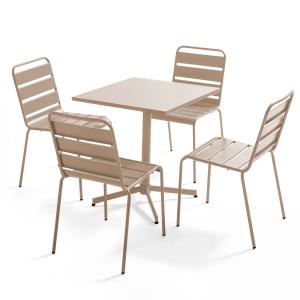 Ensemble table de terrasse carrée et 4 chaises taupe