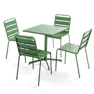 Ensemble table de terrasse carrée et 4 chaises vert cactus