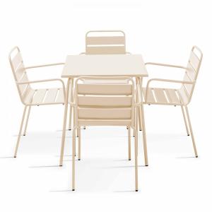 Ensemble table de terrasse carrée et 4 fauteuils acier ivoi…