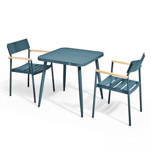 Ensemble table de terrasse et 2 fauteuils aluminium/bois bl…