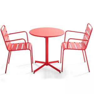 Ensemble table de terrasse et 2 fauteuils métal rouge