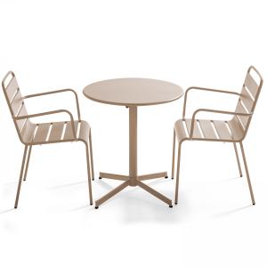 Ensemble table de terrasse et 2 fauteuils métal taupe