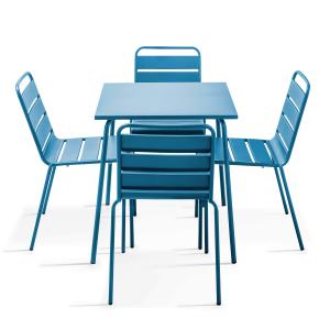 Ensemble table de terrasse et 4 chaises en métal bleu pacif…