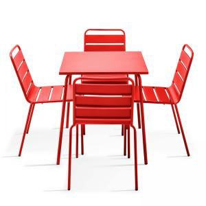 Ensemble table de terrasse et 4 chaises en métal rouge