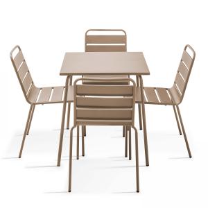 Ensemble table de terrasse et 4 chaises en métal taupe