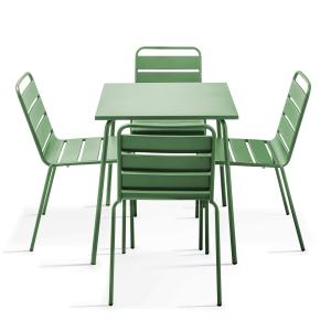 Ensemble table de terrasse et 4 chaises en métal vert cactu…