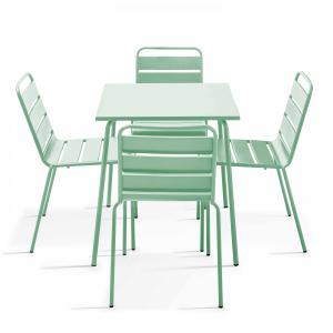 Ensemble table de terrasse et 4 chaises en métal vert sauge