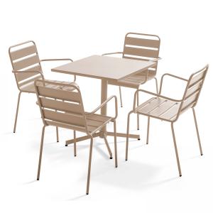 Ensemble table de terrasse et 4 fauteuils en métal taupe