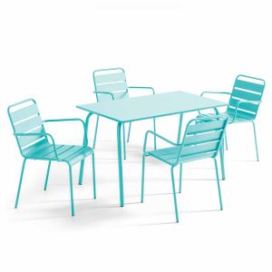 Ensemble table de terrasse et 4 fauteuils en métal turquois…