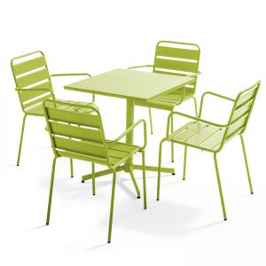 Ensemble table de terrasse et 4 fauteuils en métal vert