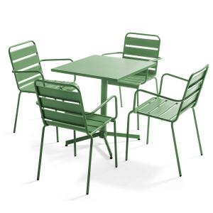 Ensemble table de terrasse et 4 fauteuils en métal vert cac…