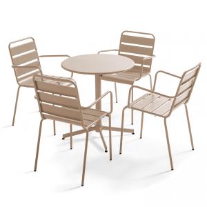 Ensemble table de terrasse et 4 fauteuils métal taupe