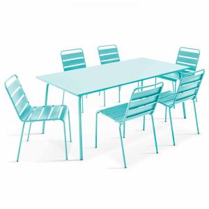 Ensemble table de terrasse et 6 chaises en métal turquoise