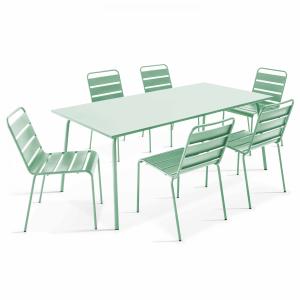 Ensemble table de terrasse et 6 chaises en métal vert sauge