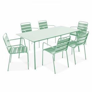 Ensemble table de terrasse et 6 fauteuils en métal vert sau…