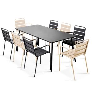 Ensemble table de terrasse et 8 fauteuils en métal ivoire e…