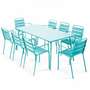 Ensemble table de terrasse et 8 fauteuils en métal turquois…