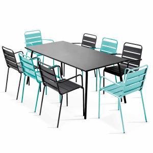 Ensemble table de terrasse et 8 fauteuils en métal turquois…