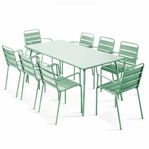 Ensemble table de terrasse et 8 fauteuils en métal vert sau…