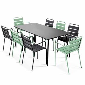 Ensemble table de terrasse et 8 fauteuils en métal vert sau…