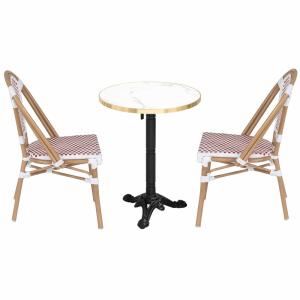 Ensemble table de terrasse inclinable marbre blanc et 2 cha…